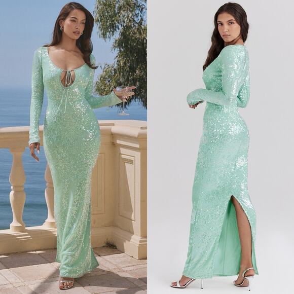 House of CB Mint Sequin Maxi Dress - Picture 1 of 12